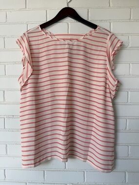 LOFT Striped Ruffle Sleeve Blouse Top – White/Pink – Size XXL